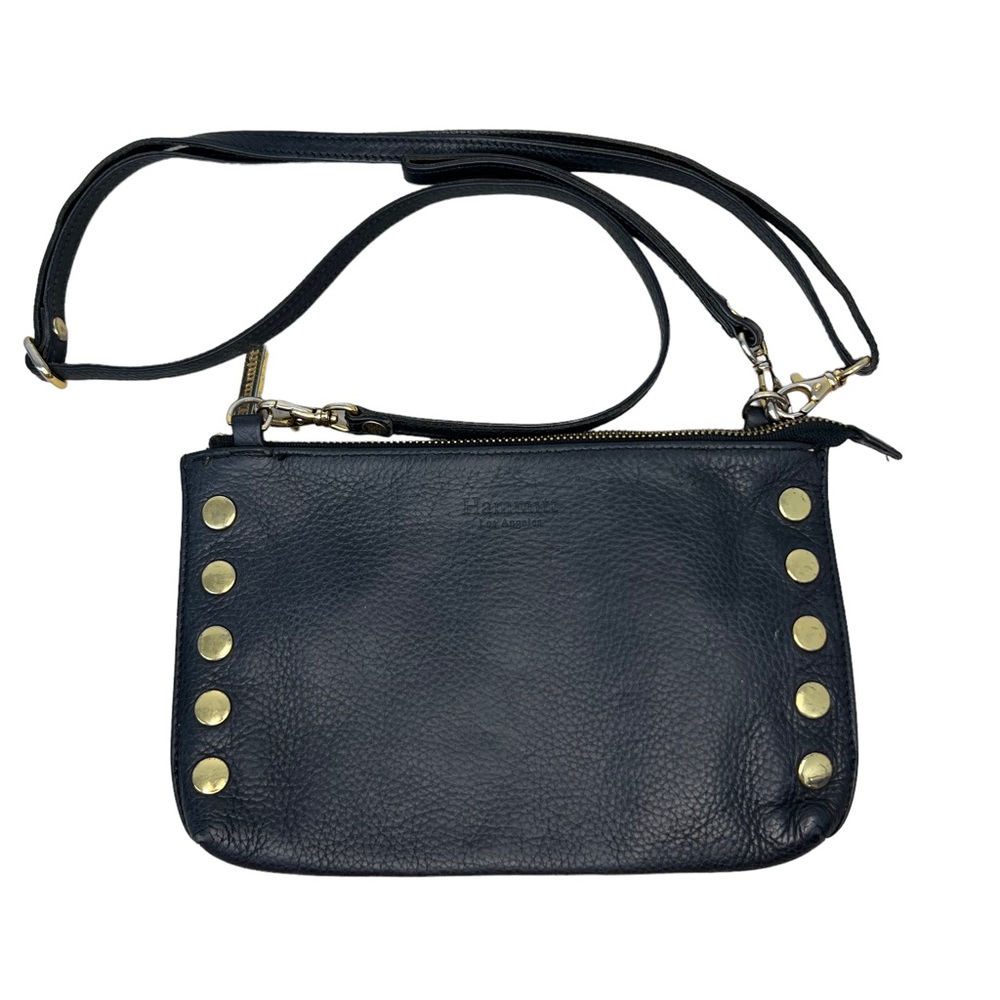 Hammitt Getty Stud Pebbled Leather Crossbody Bag Black w Gold Hardware Logo